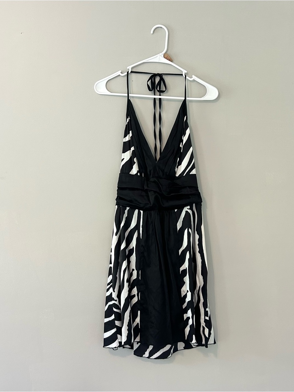 y2k bebe zebra print halter dress